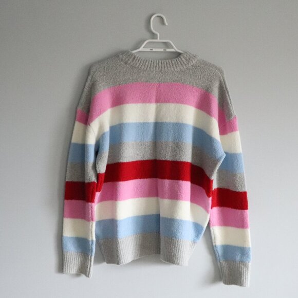 Bluenotes Women's Sz M Multicolored Striped Knit Crewneck Ribbed Stretch Sweater - Picture 2 of 10